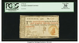 image for: Georgia 1776 $1 Orange Seal PCGS Apparent Very Fine 30....