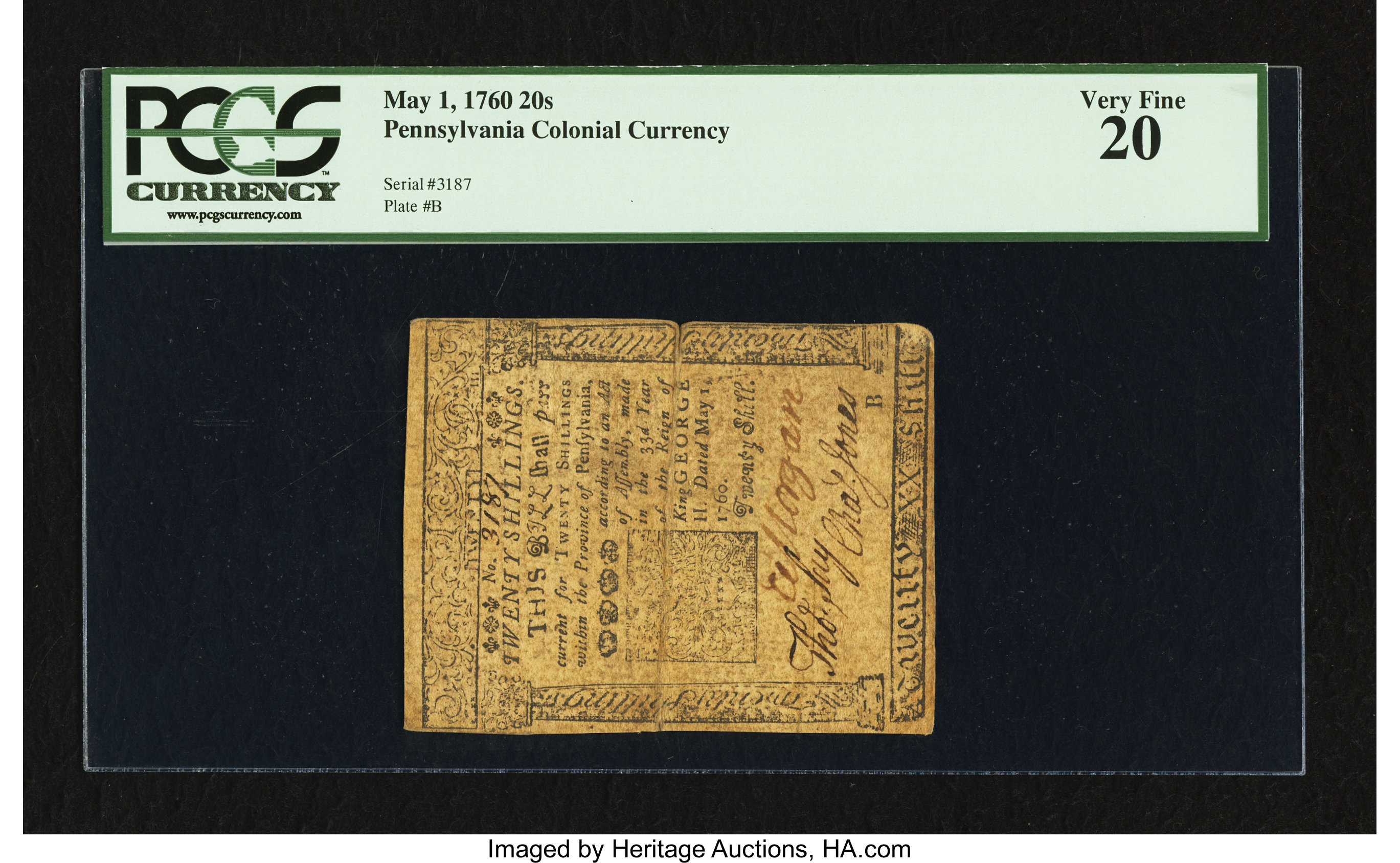image for: Pennsylvania May 1, 1760 20s PCGS Very Fine 20....