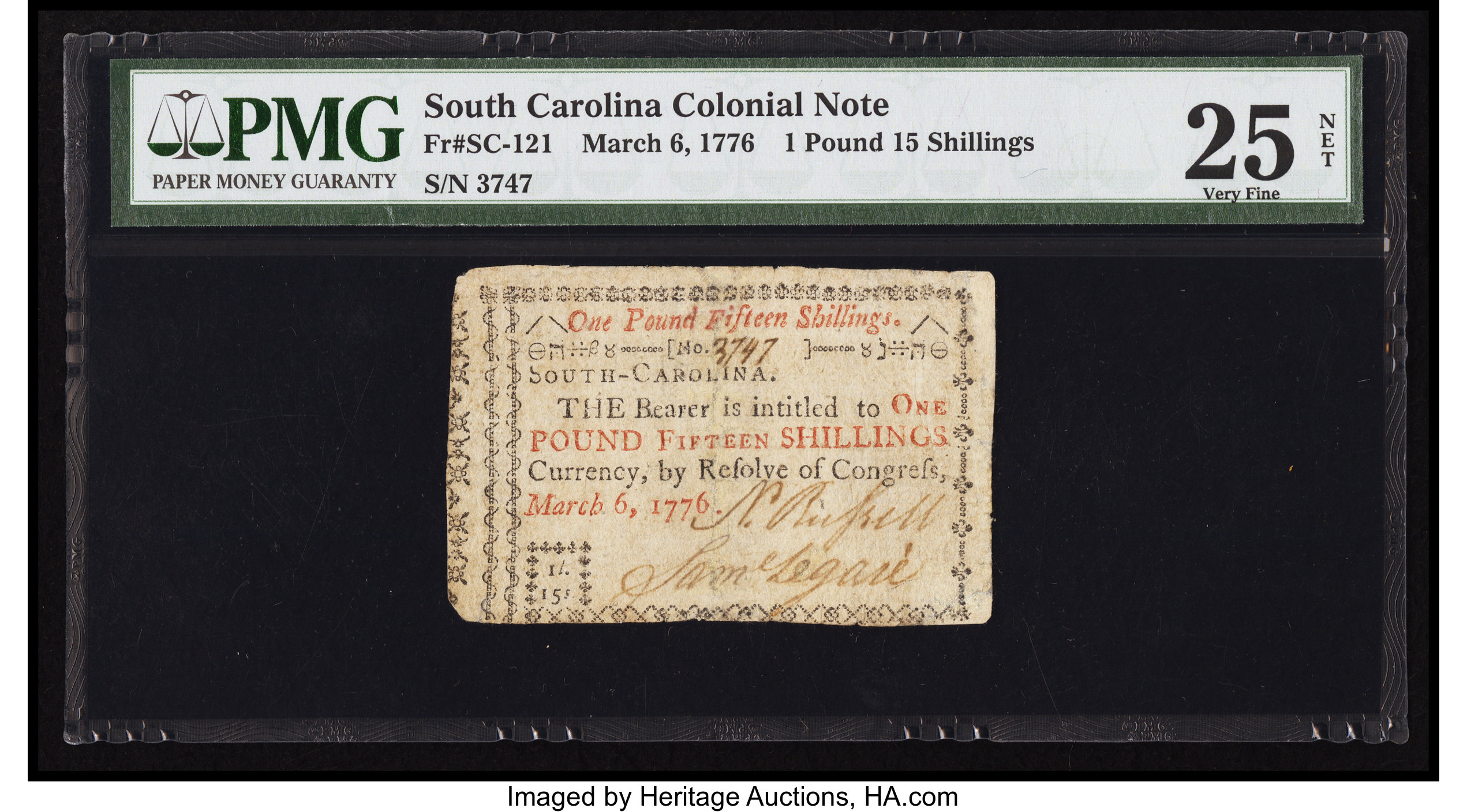 image for: South Carolina March 6, 1776 £1 15s PMG Very Fine 25 Net....