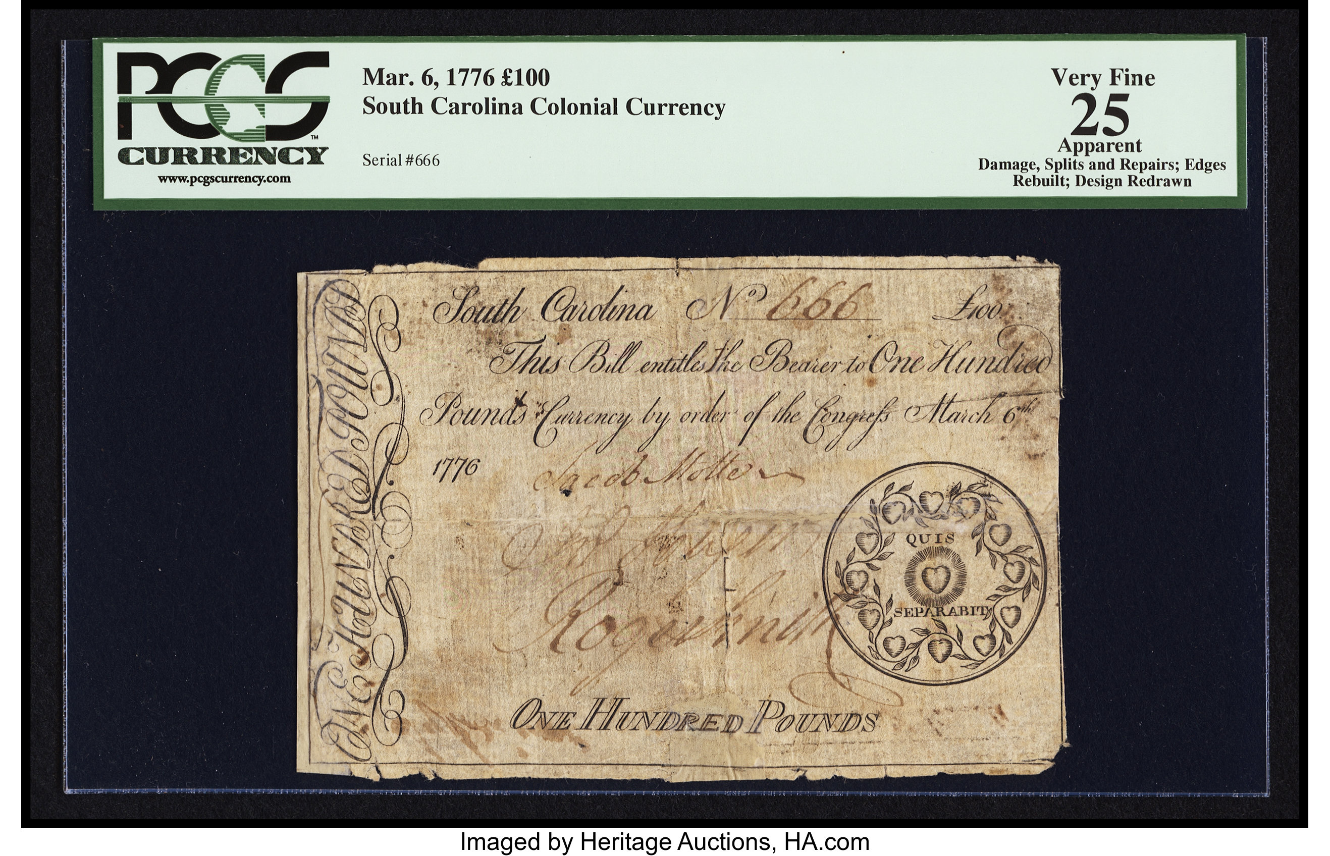 image for: South Carolina March 6, 1776 £100 PCGS Apparent Very Fine 25....