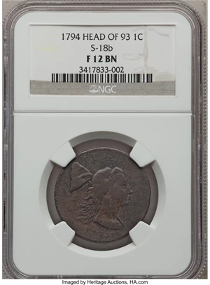 image for: 1794 1C Head of 1793 Fine 12 NGC. S-18b, B-2b, R.4....
