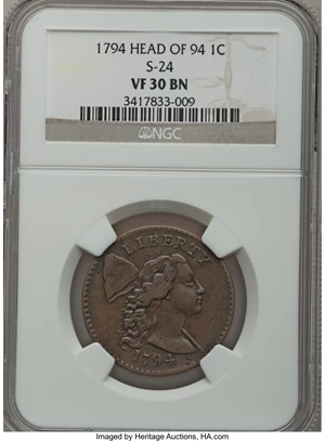 image for: 1794 1C Head of 1794 VF30 NGC. S-24, B-8, R.1....