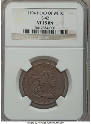 image for: 1794 1C Head of 1794 VF25 NGC. S-42, B-29, R.4....