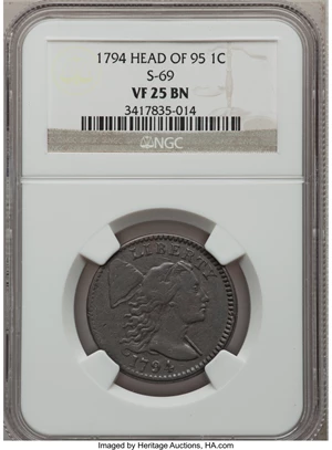 image for: 1794 1C Head of 1795 VF25 NGC. S-69, B-61, R.3....