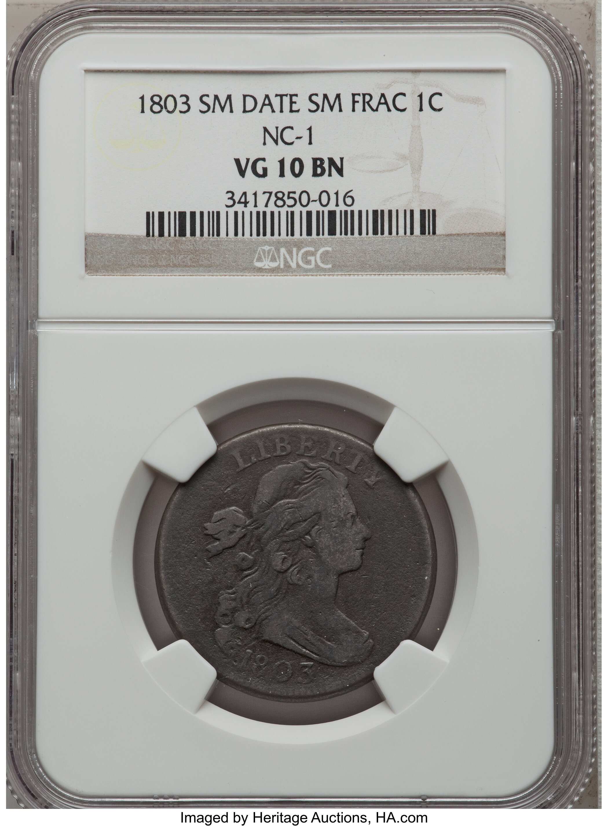 image for: 1803 1C Small Date, Small Fraction VG10 NGC. NC-1, B-9, High R.5....
