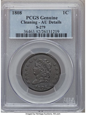 image for: 1808 1C -- Cleaning -- PCGS Genuine. AU Details. S-279, B-3, R.1....
