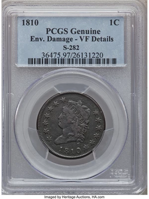 image for: 1810 1C -- Environmental Damage -- Genuine PCGS. VF Details. S-282, B-3, R.2....