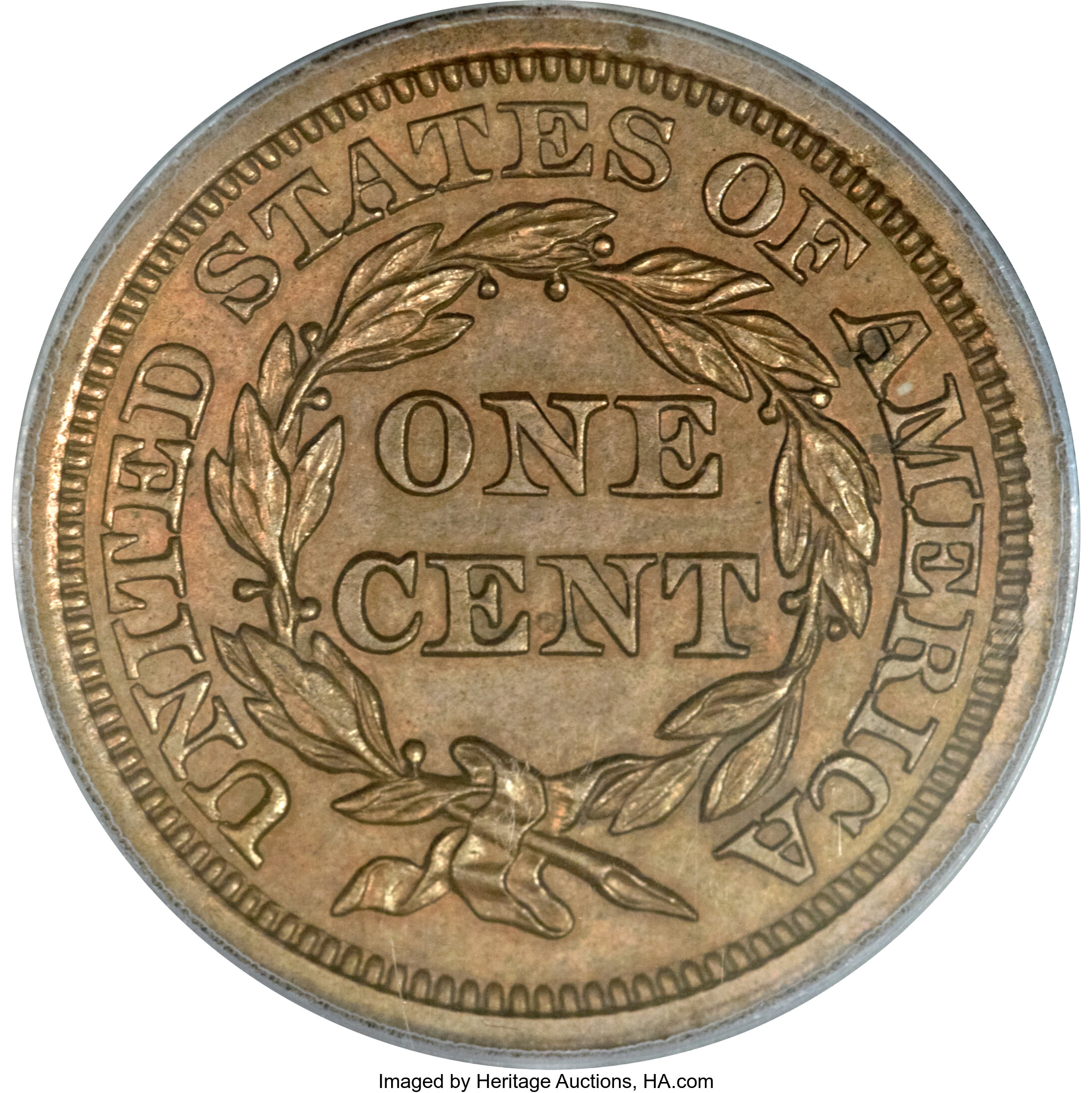 image for: 1855 1C Slanted 55 PR64 Brown PCGS. N-10, R.5 as a proof....