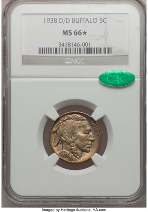 image for: 1938-D/D 5C MS66 ★ NGC. CAC. NGC Census: (1265/87). PCGS Population (0/0). (#3986.1)...