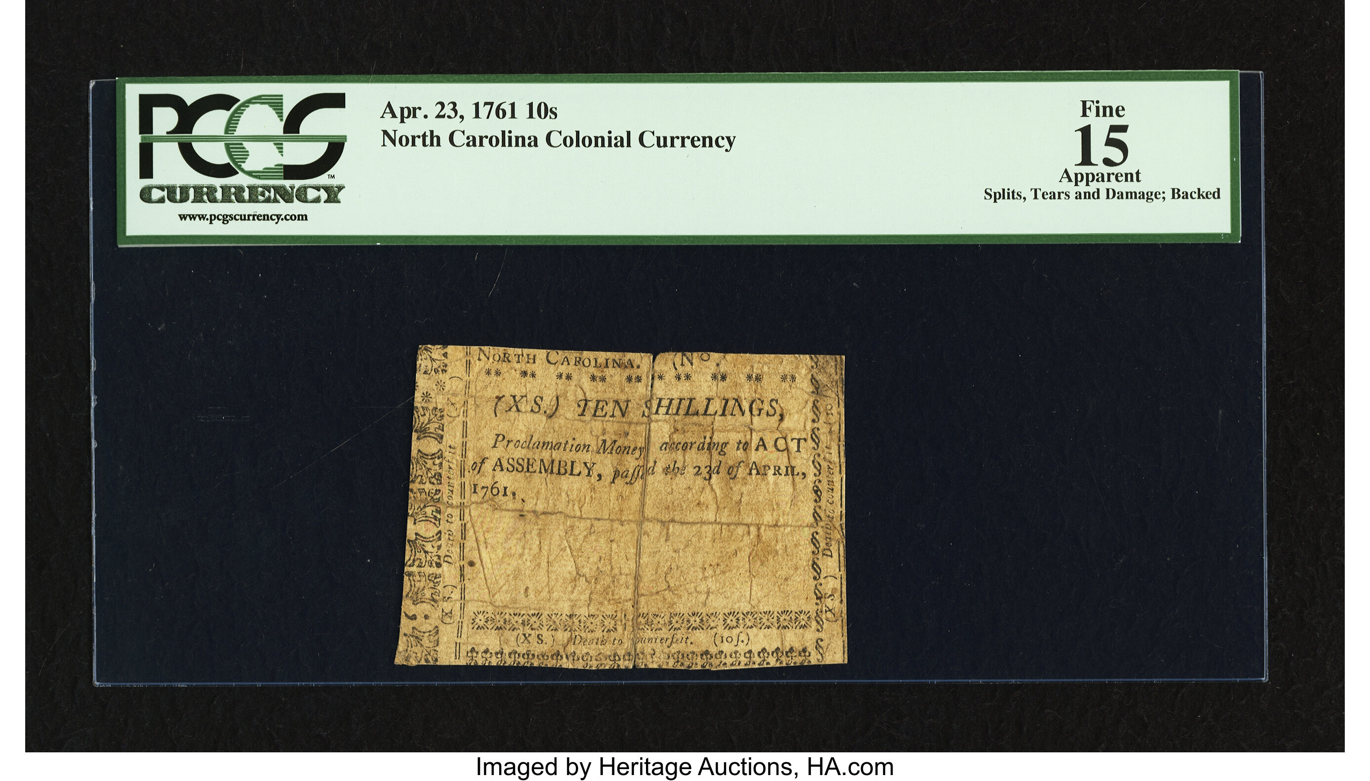 image for: North Carolina April 23, 1761 10s PCGS Apparent Fine 15....