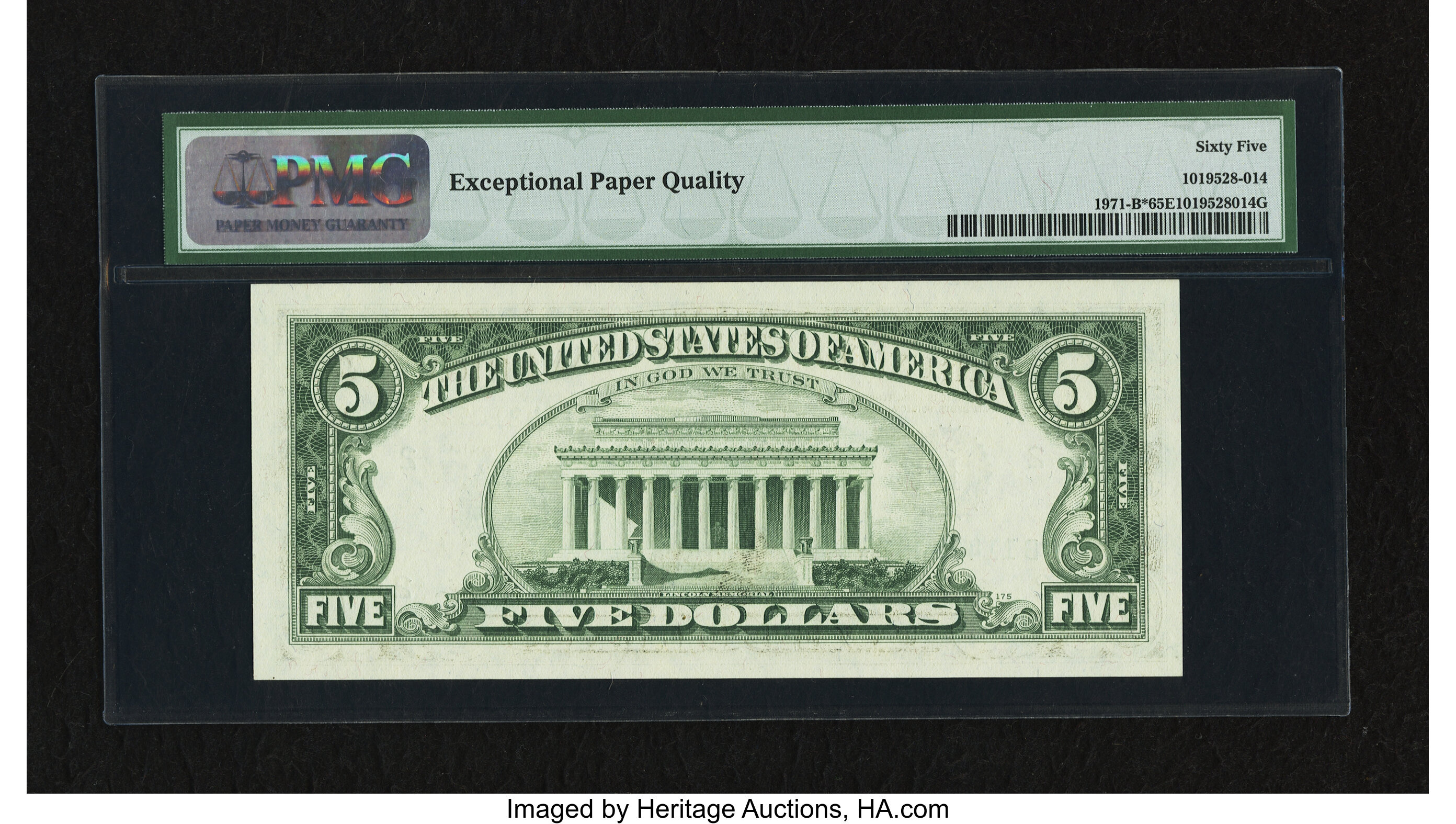 image for: Fr. 1971-B* $5 1969B Federal Reserve Note PMG Gem Uncirculated 65 EPQ....