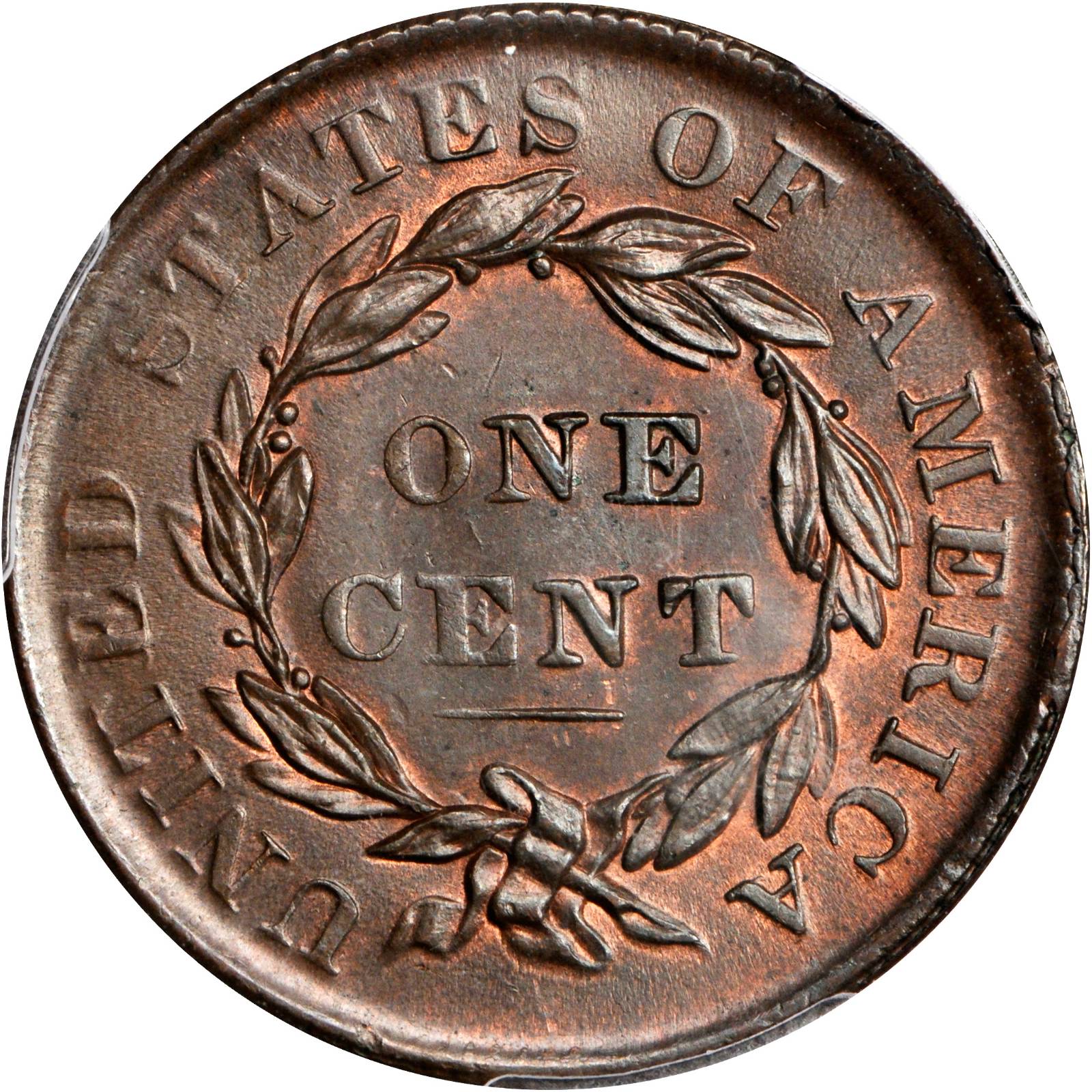 image for: 1835 Matron Head Cent. N-6. Rarity-1. Small 8 and Stars. MS-62 BN (PCGS).