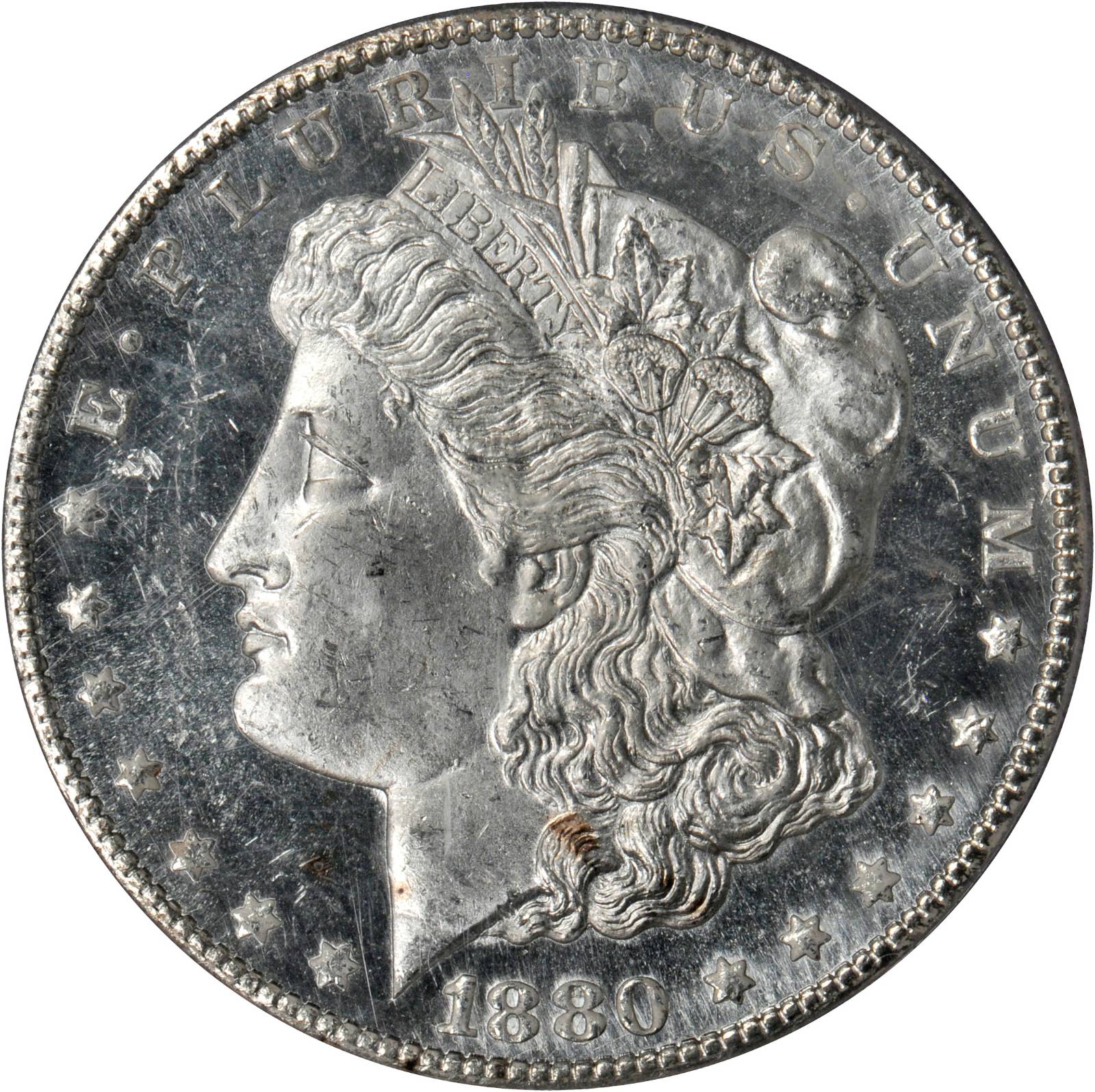 1880-CC Morgan Silver Dollar. VAM-5. Top 100 Variety. 8/High 7. MS-64 DMPL (PCGS).