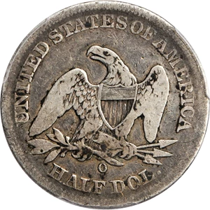 image for: 1853-O Liberty Seated Half Dollar. No Arrows. WB-Uncollectible, Die Pair WB-NC-1. Rarity-7+. VG-8 (PCGS). Secure Holder.
