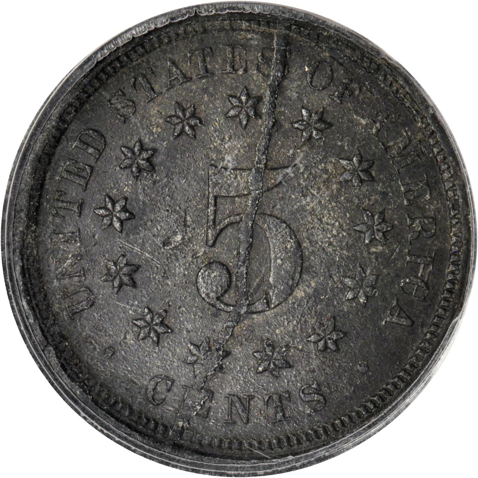 image for: 1866 Pattern Washington Five-Cent Piece. Judd-520 Restrike, Pollock-547. Rarity-8. Lead. Plain Edge. Proof-60 (PCGS). OGH.
