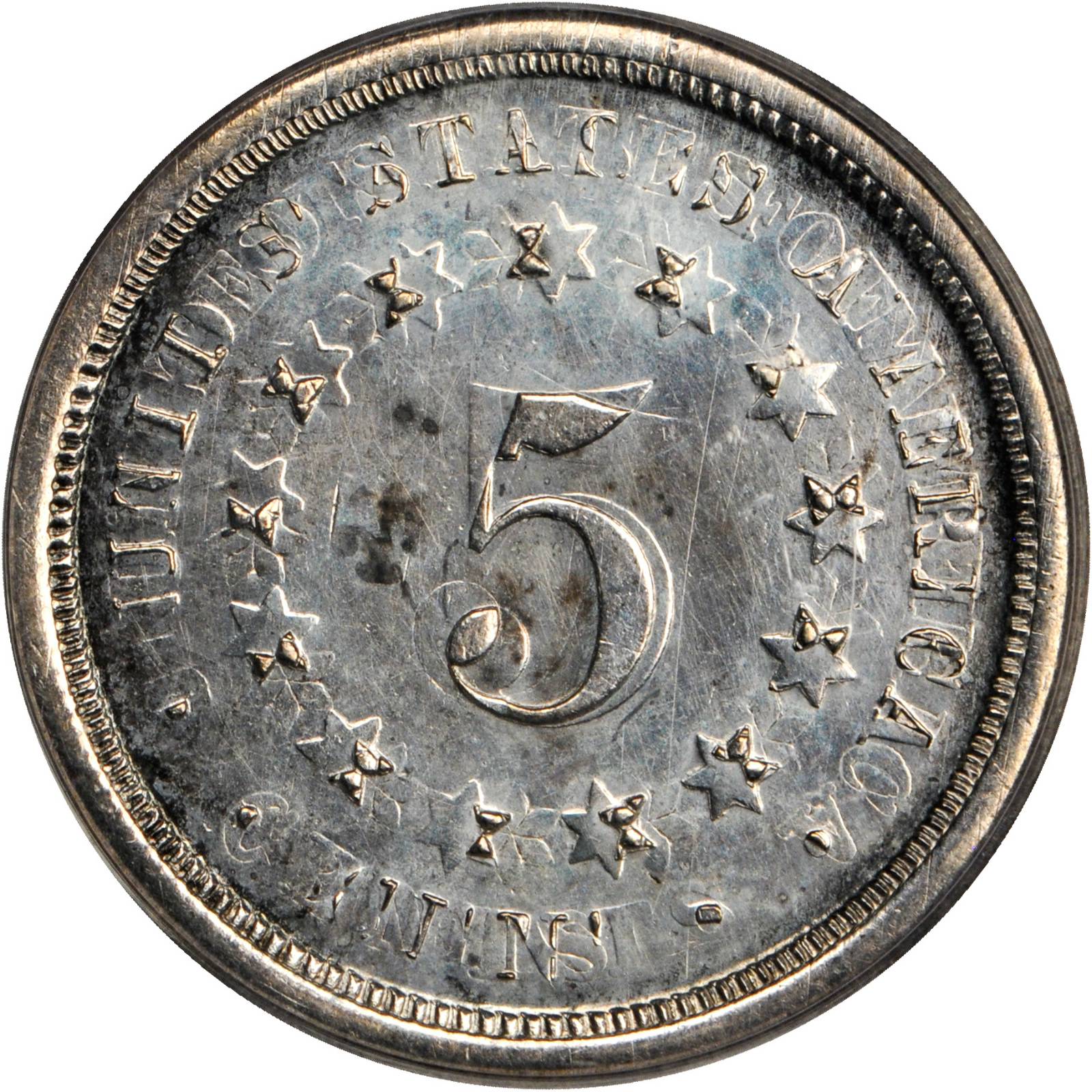 image for: 1867 Pattern Five-Cent Piece. Judd-582, Pollock-642. Rarity-8. Nickel. Plain Edge. Proof-61 (PCGS).