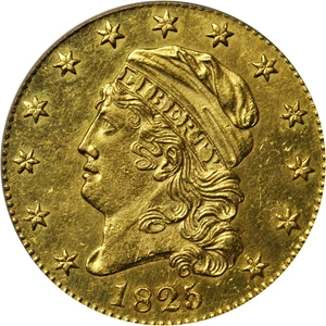 image for: 1825/Partial 4 Capped Head Left Half Eagle. BD-1. Rarity-5+. AU-58 Details--Altered Surfaces (ANACS).