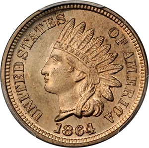 image for: 1864 Pattern Indian Cent. Judd-355b, Pollock-Unlisted. Copper-Nickel. Plain Edge. MS-64+ (PCGS). CAC.