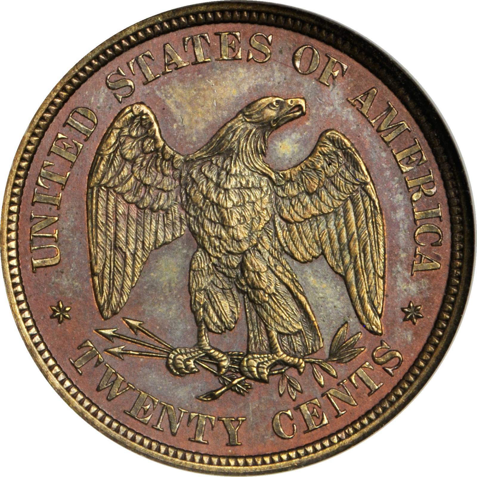 image for: 1874 Pattern Twenty-Cent Piece. Judd-1355, Pollock-1499. Rarity-6-. Copper. Plain Edge. Proof-65 RB (NGC). OH.