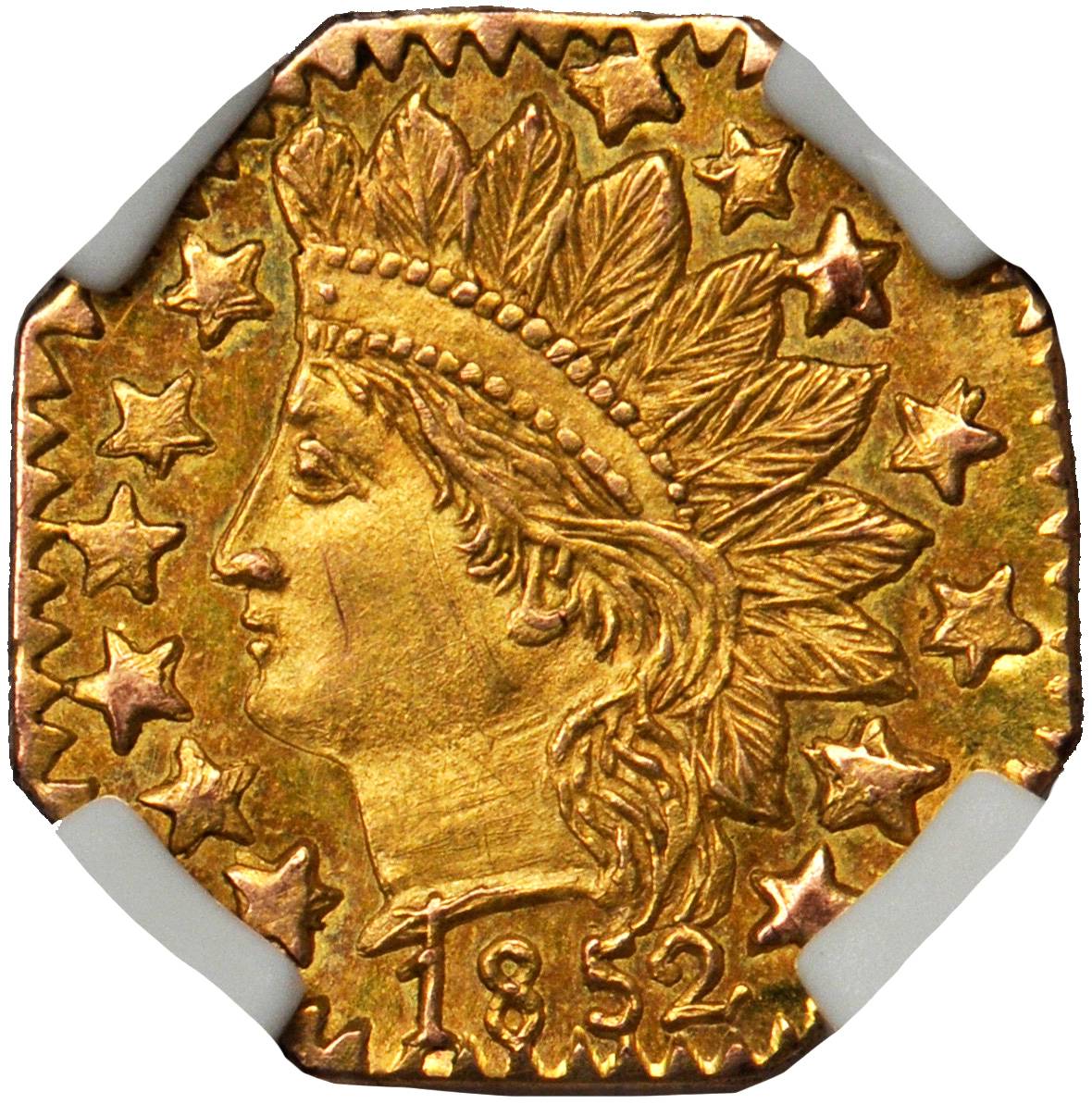 image for: 1852 Octagonal 25 Cents. BG-799DD. Rarity-7+. Indian Head. MS-63 (NGC).