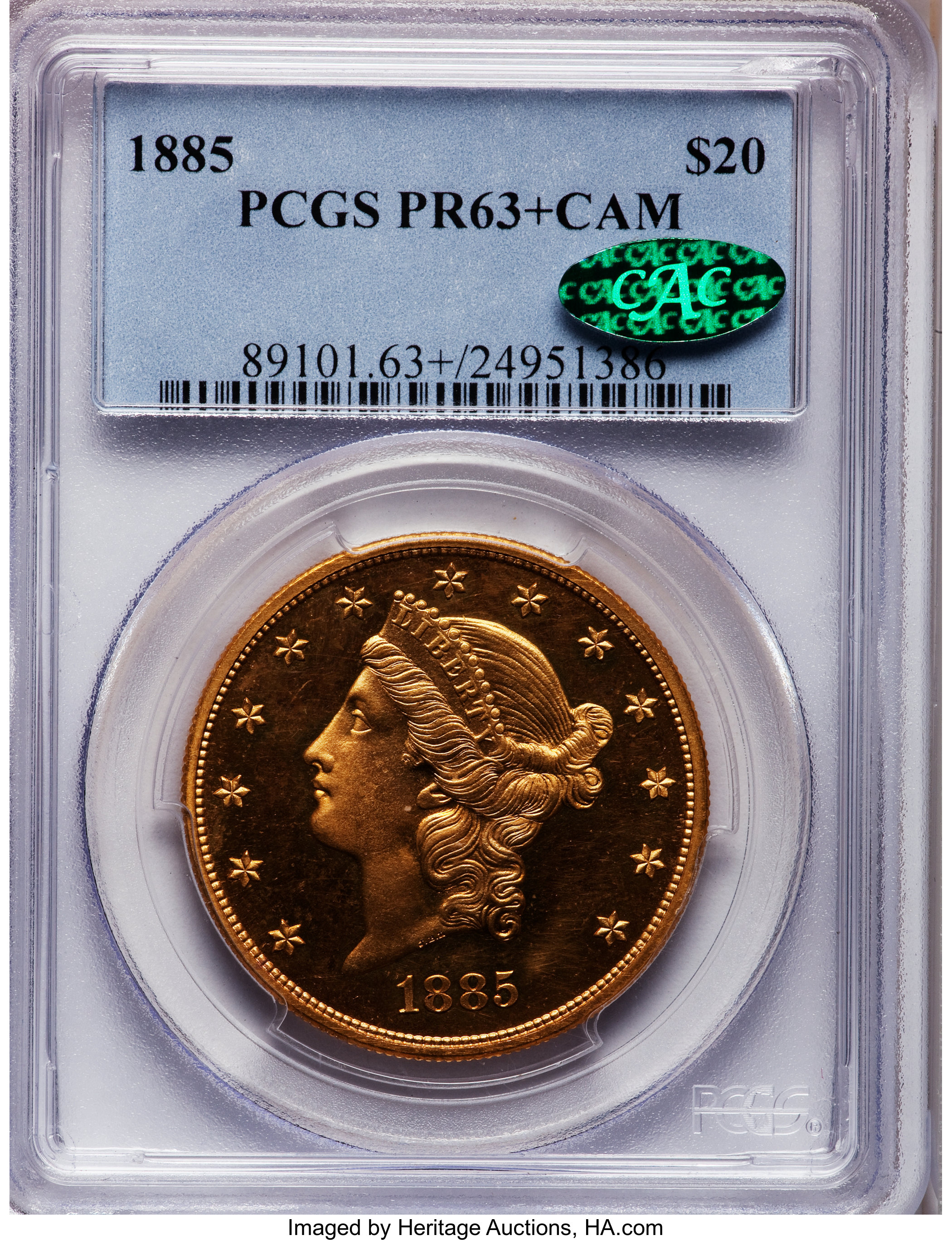 image for: 1885 $20 PR63+ Cameo PCGS. CAC....