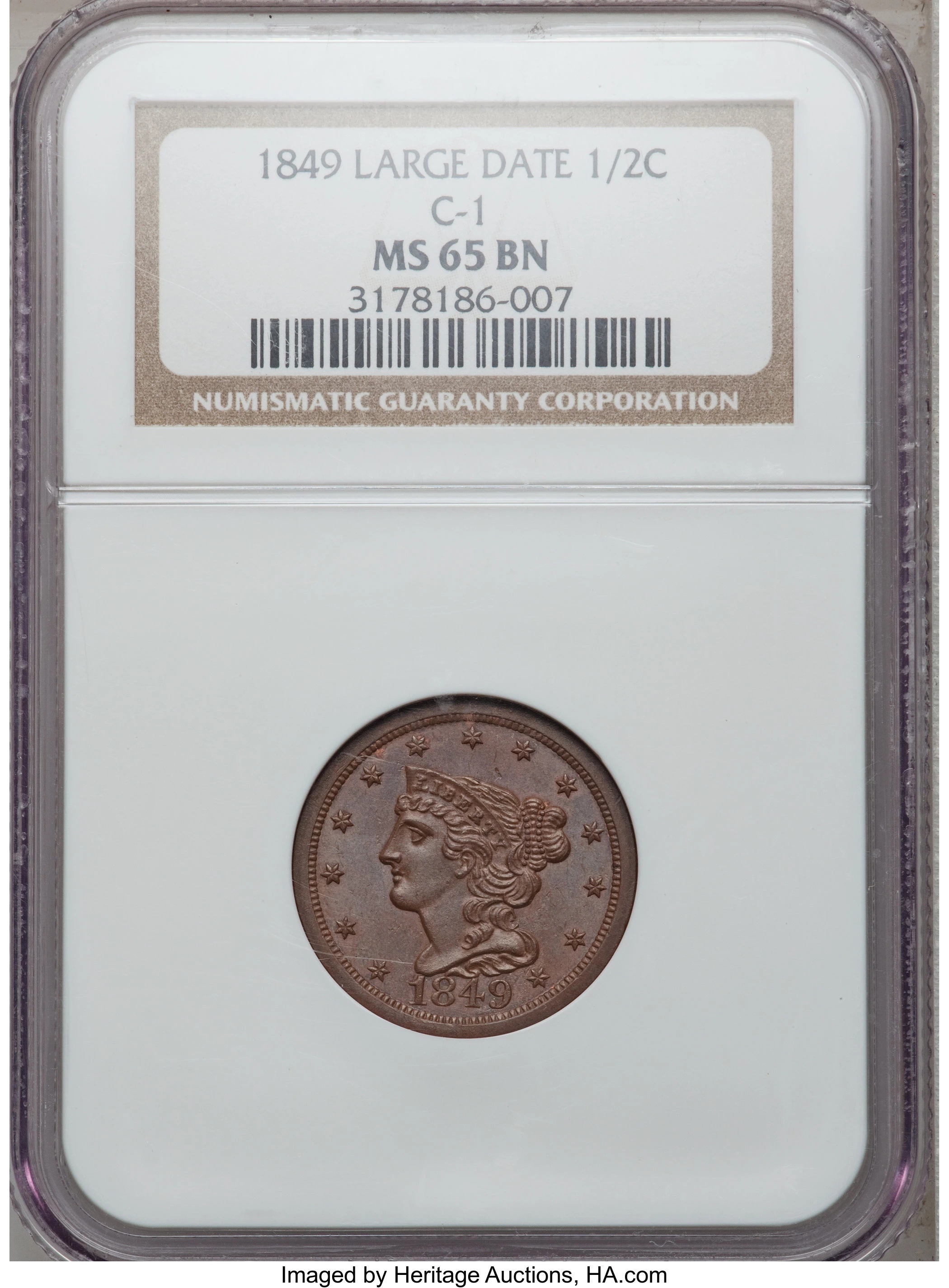 1857 1/2C Braided Hair Half Cent Key Date Low Mintage 35,180