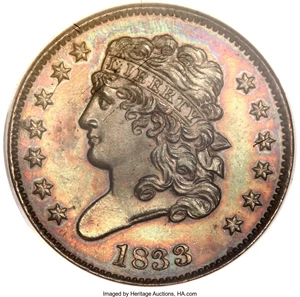 image for: 1833 1/2 C PR65 Brown NGC. C-1, B-1, R.6 as proof....