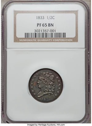 image for: 1833 1/2 C PR65 Brown NGC. C-1, B-1, R.6 as proof....