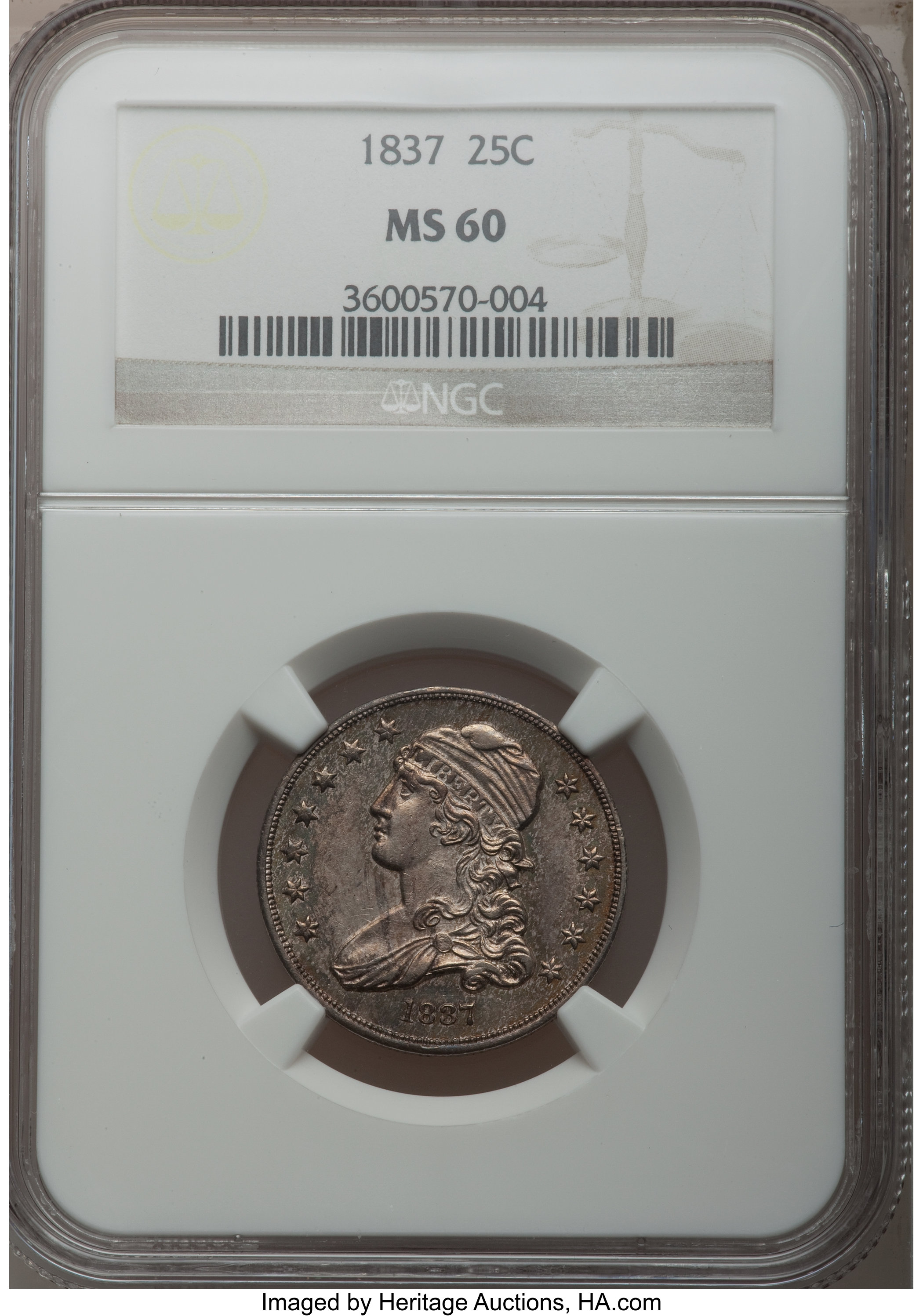 1837 25C MS60 NGC. B-2, R.1. ...