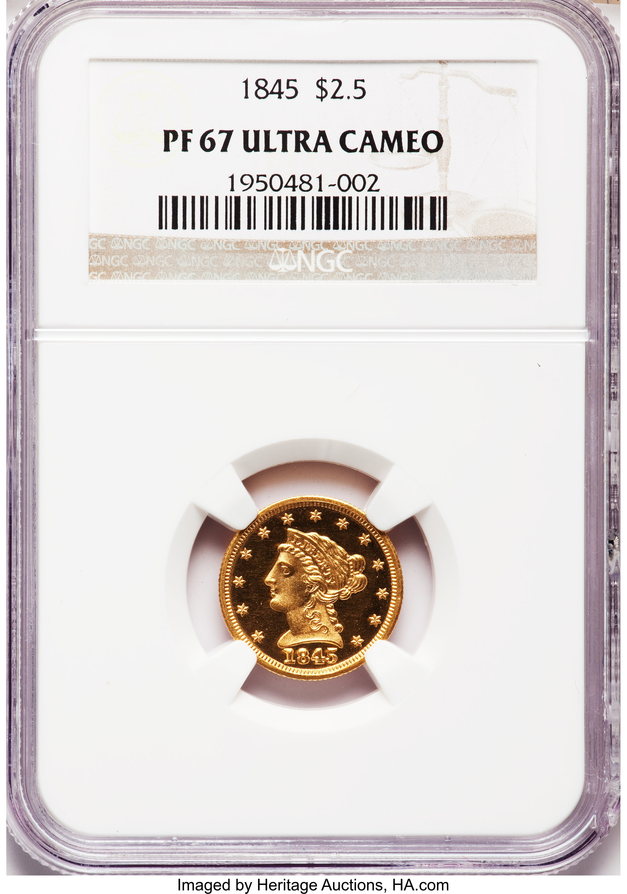 image for: 1845 $2 1/2 PR67 Ultra Cameo NGC....