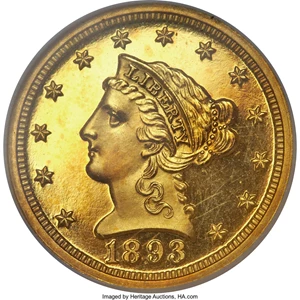 image for: 1893 $2 1/2 PR66 Cameo NGC. CAC....