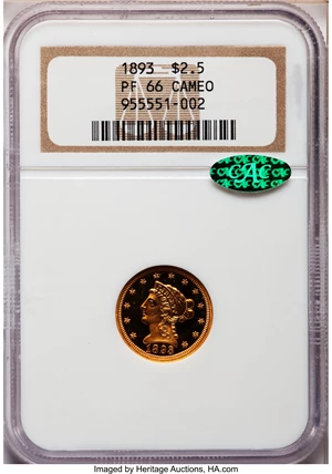image for: 1893 $2 1/2 PR66 Cameo NGC. CAC....