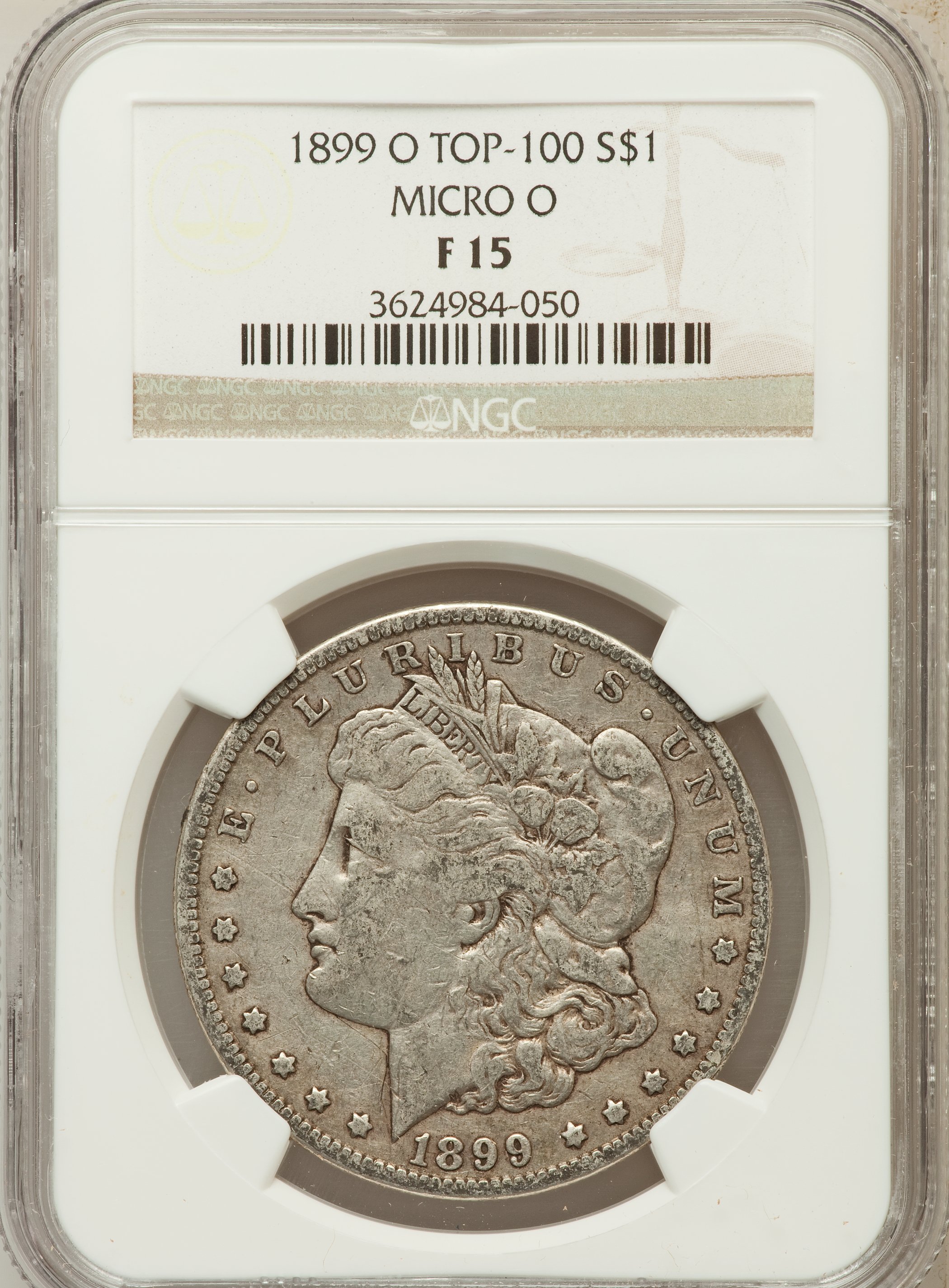 1899-O $1 Micro O Fine 15 NGC. Top-100. NGC Census: (19/46378). PCGS Population (4/47626). Mintage: 12,290,000. Numismedia ...