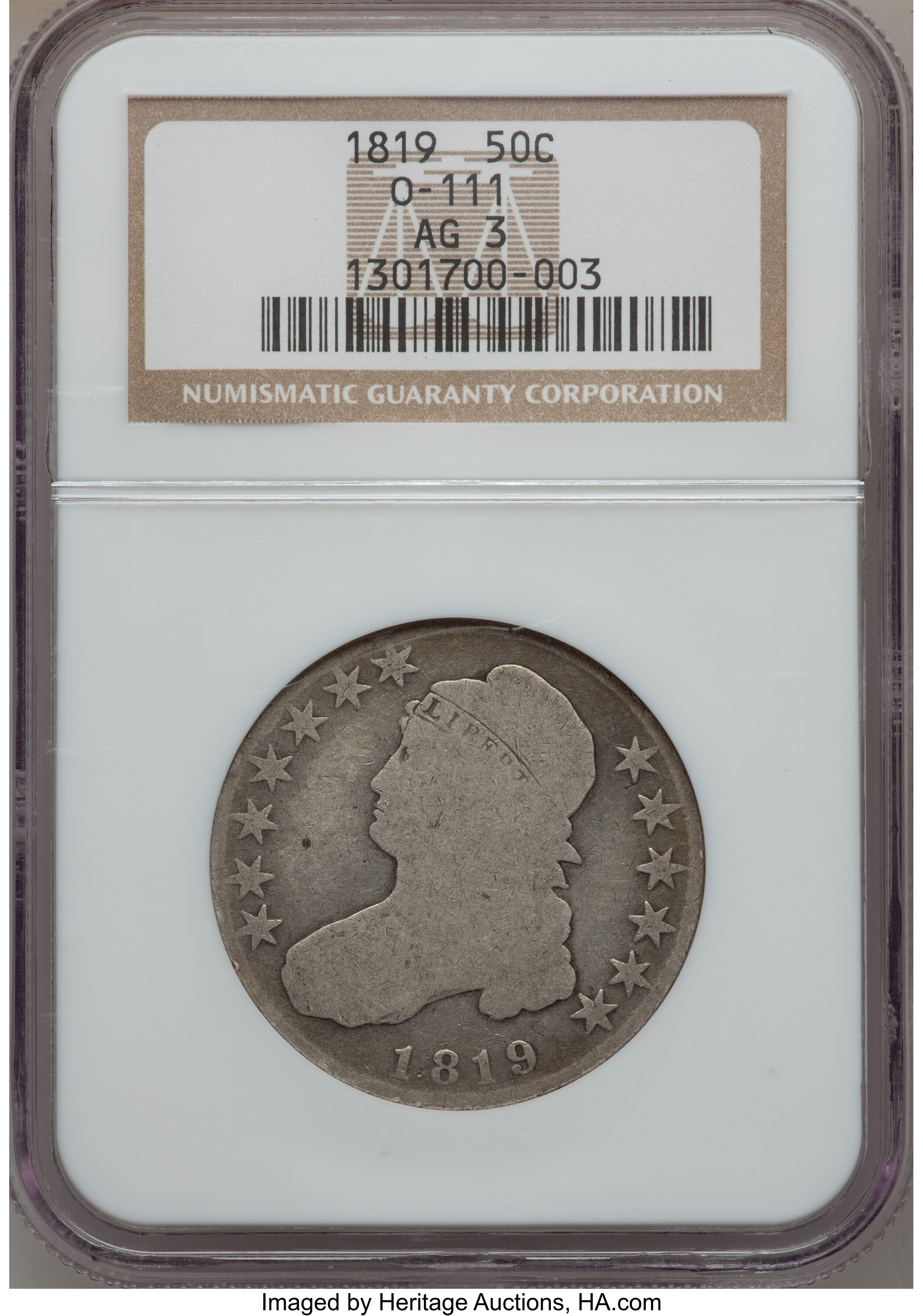 1819 50C AG3 NGC. 0-111. NGC Census: (0/389). PCGS Population (1/441). Mintage: 2,208,000. Numismedia Wsl. Price for probl...