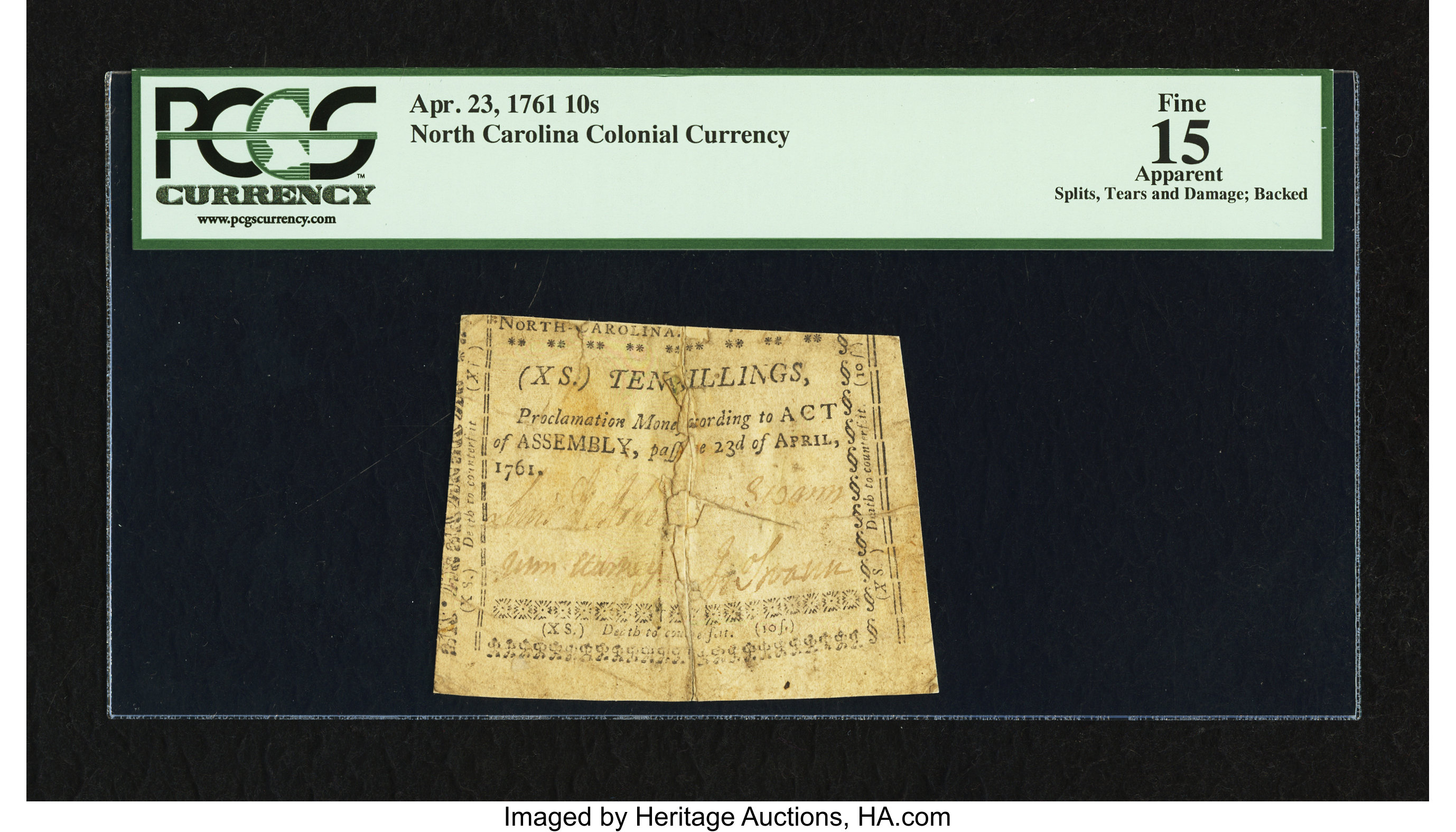 image for: North Carolina April 23, 1761 10s PCGS Apparent Fine 15....