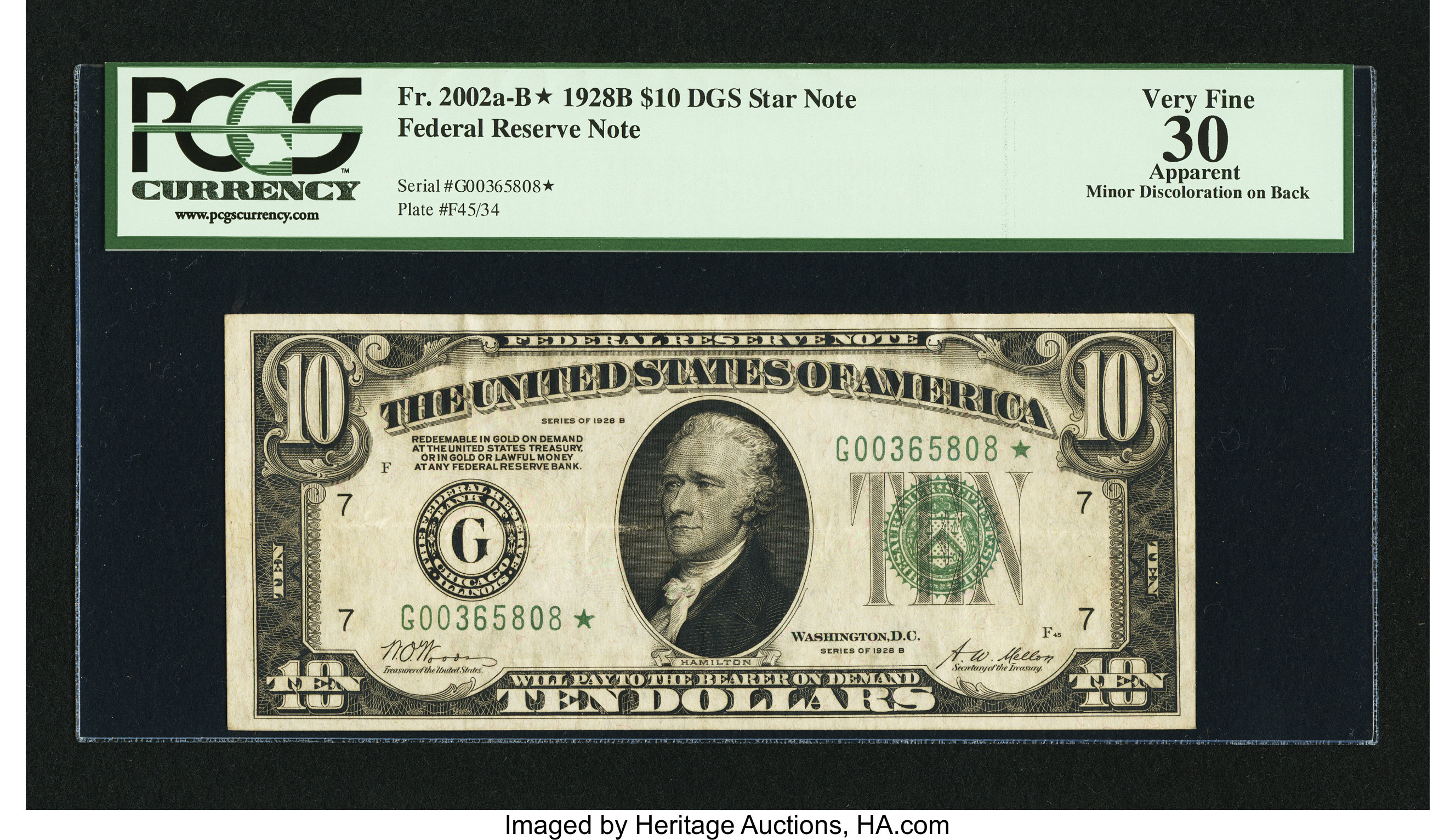 image for: Fr. 2002-B* $10 1928B Dark Green Seal Federal Reserve Star Note. PCGS Apparent Very Fine 30....