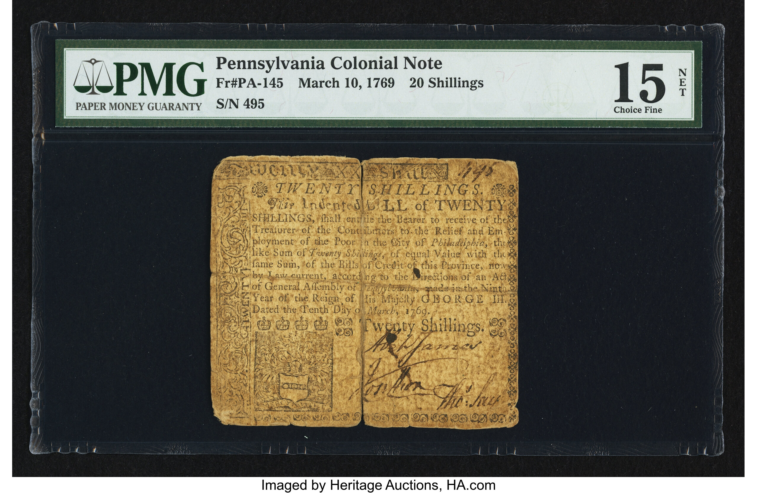 image for: Pennsylvania March 10, 1769 20s PMG Choice Fine 15 Net....