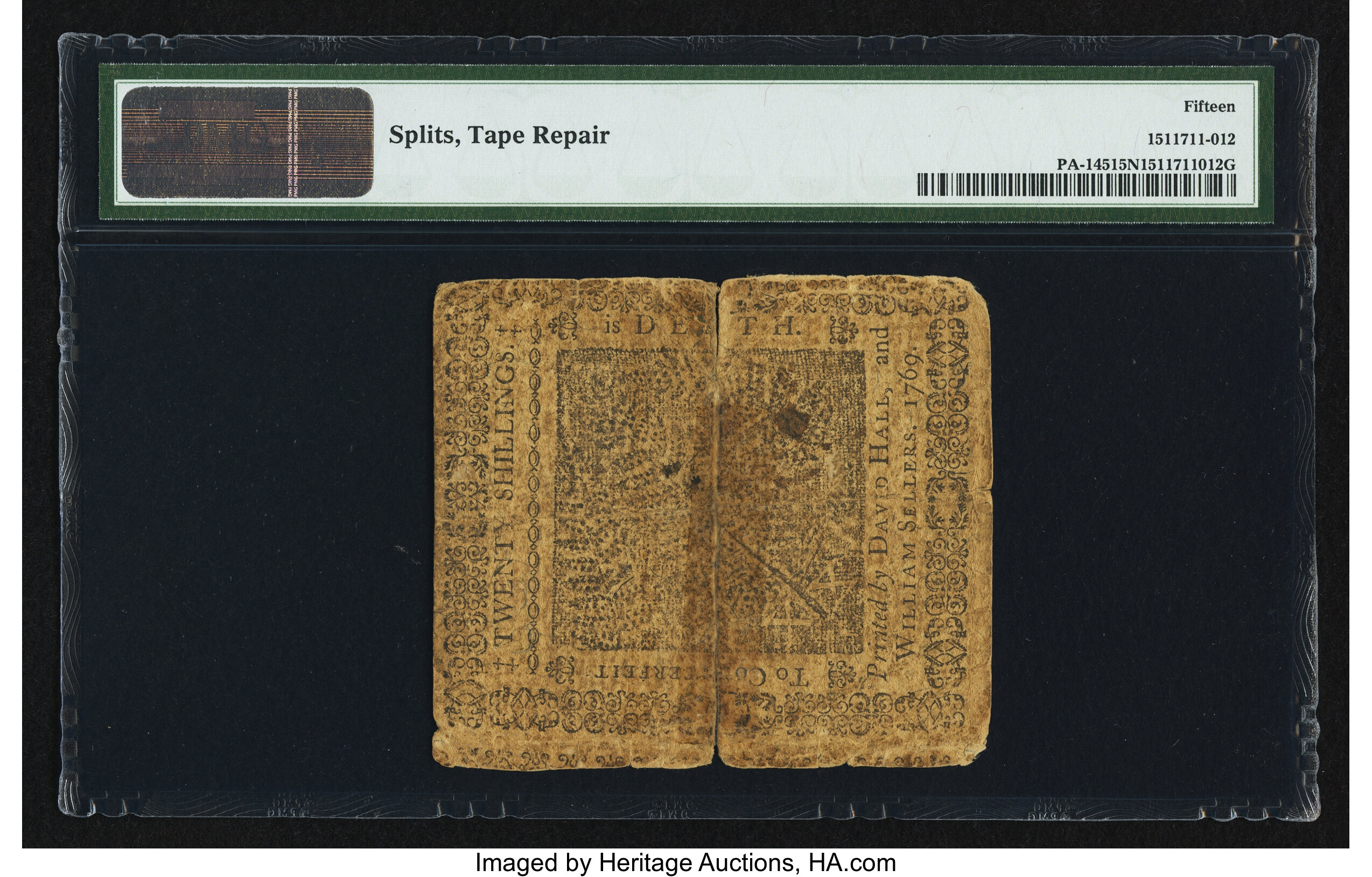 image for: Pennsylvania March 10, 1769 20s PMG Choice Fine 15 Net....