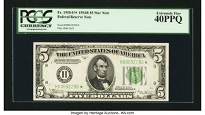 image for: Fr. 1958-H* $5 1934B Federal Reserve Star Note. PCGS Extremely Fine 40PPQ....