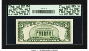 image for: Fr. 1959-F $5 1934C Wide Federal Reserve Star Note. PCGS Gem New 65PPQ....