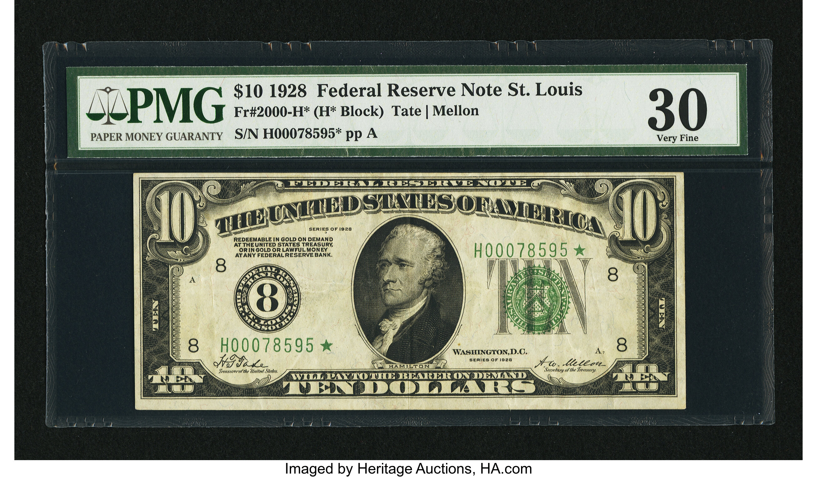 image for: Fr. 2000-H* $10 1928 Federal Reserve Star Note. PMG Very Fine 30....