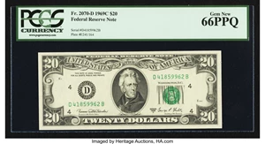 image for: Fr. 2070-D $20 1969C Federal Reserve Note. PCGS Gem New 66PPQ. Highest Graded....