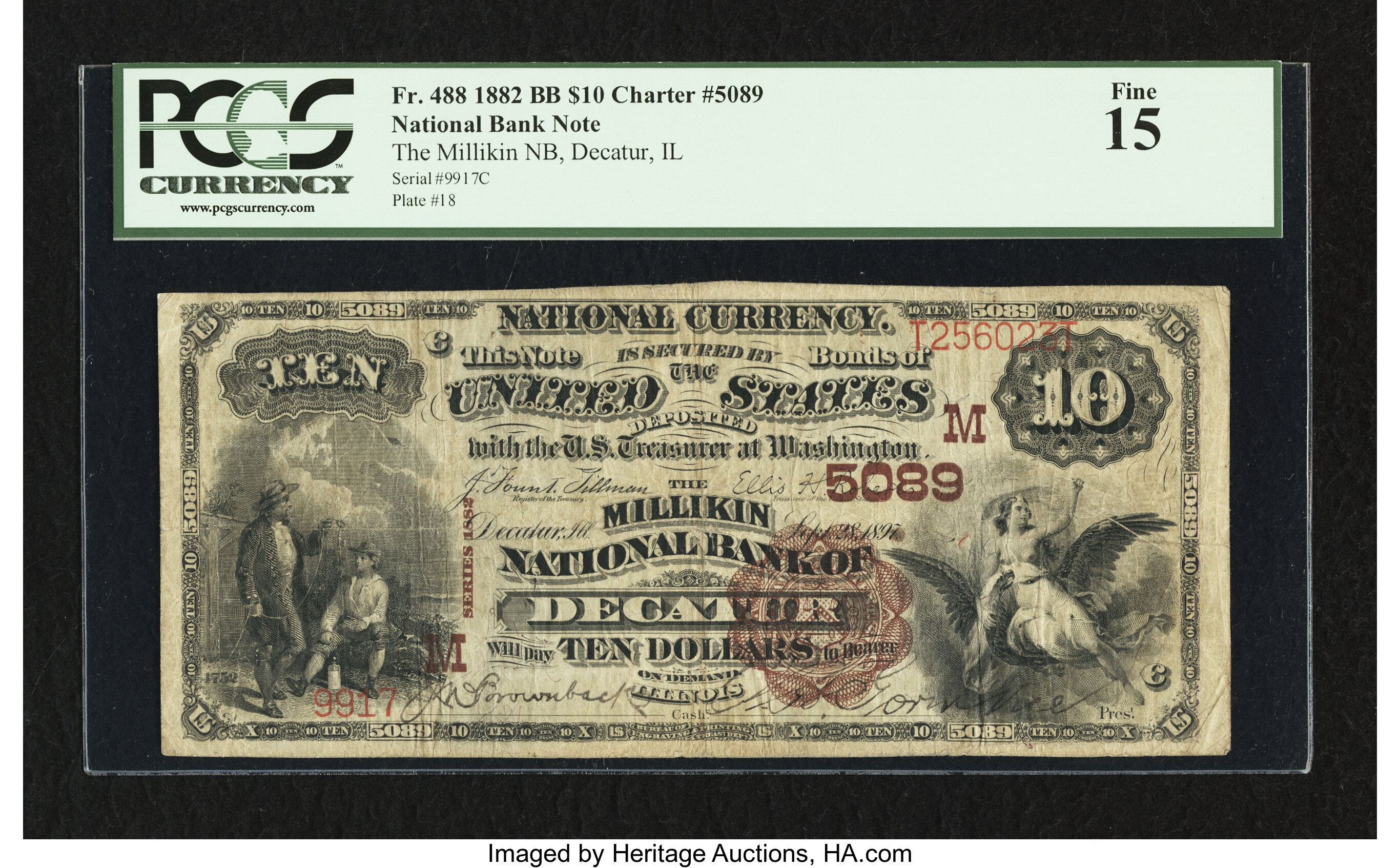 image for: Decatur, IL - $10 1882 Brown Back Fr. 488 The Millikin NB Ch. # (M)5089...
