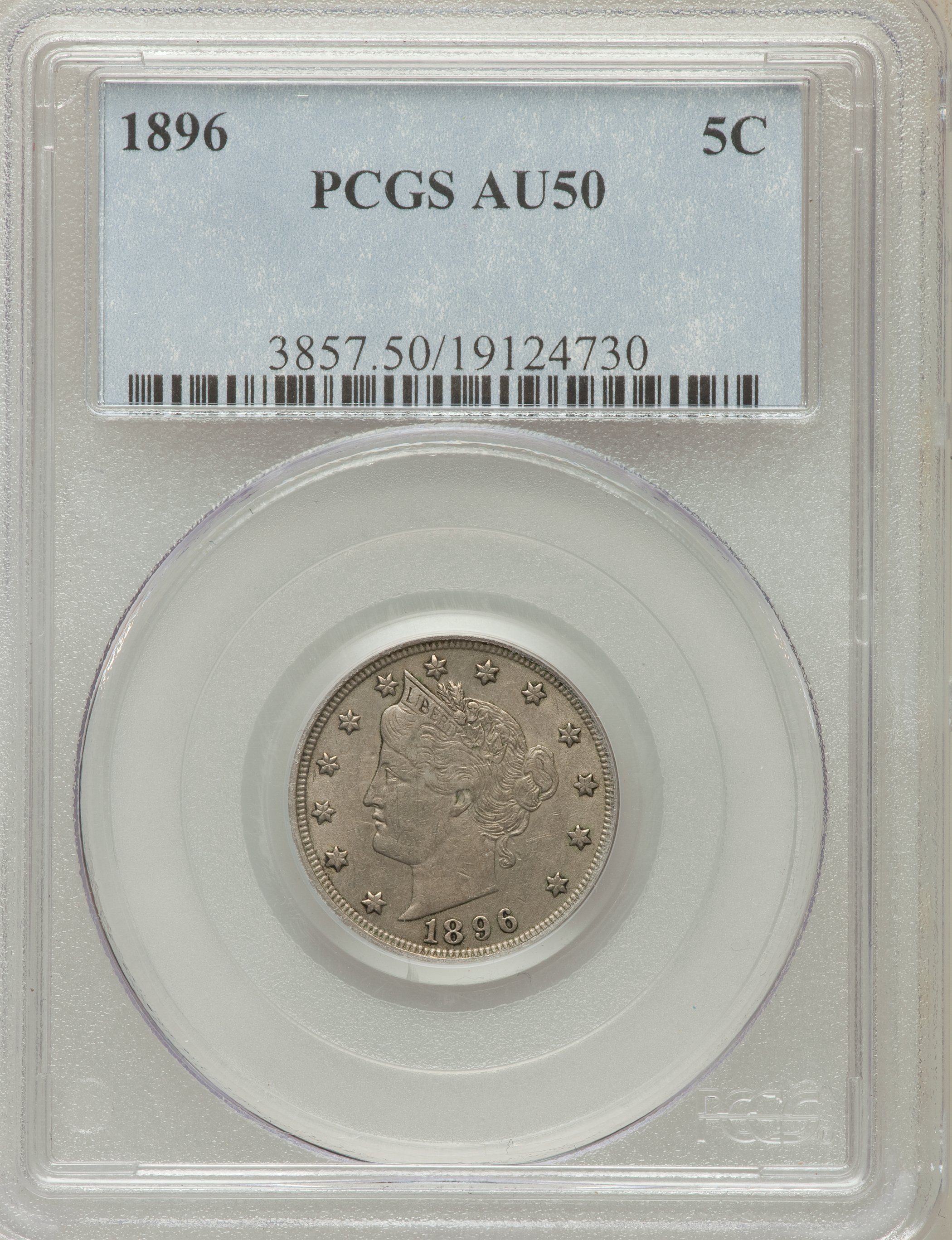 1896 5c AU50 thumbnail 2