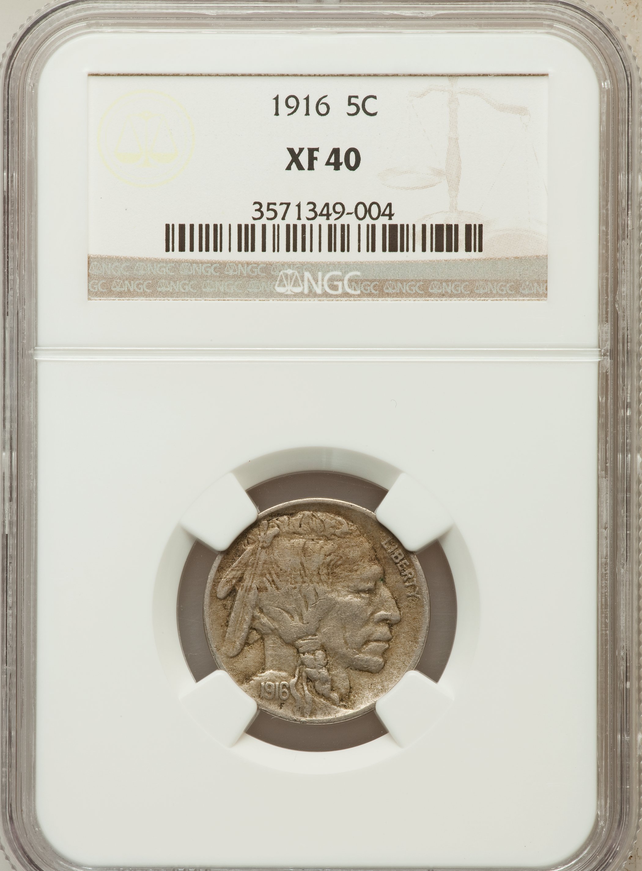1916 5C XF40 NGC. NGC Census: (6/1771). PCGS Population (11/2510). Mintage: 63,498,064. Numismedia Wsl. Price for problem f...