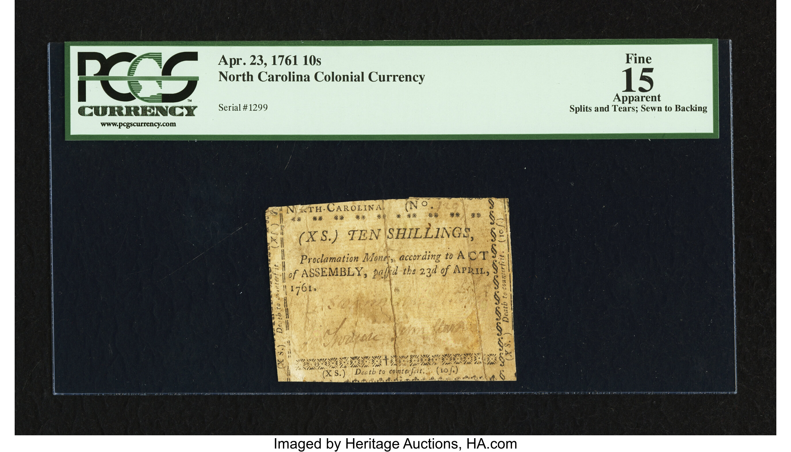 image for: North Carolina April 23, 1761 10s PCGS Apparent Fine 15....