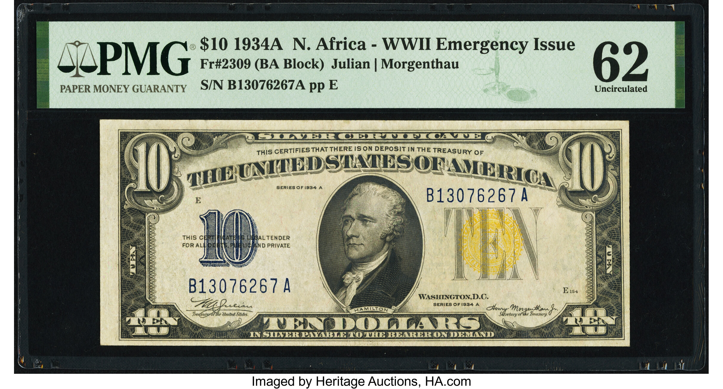 Fr. 2309 $10 1934A North Africa Silver Certificate. PMG Uncirculated 62. ...
