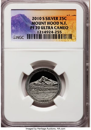 image for: 2010-S 25C Mount Hood National Forest Silver PR70 Ultra Cameo NGC. NGC Census: (0). PCGS Population (376). (#418852)...