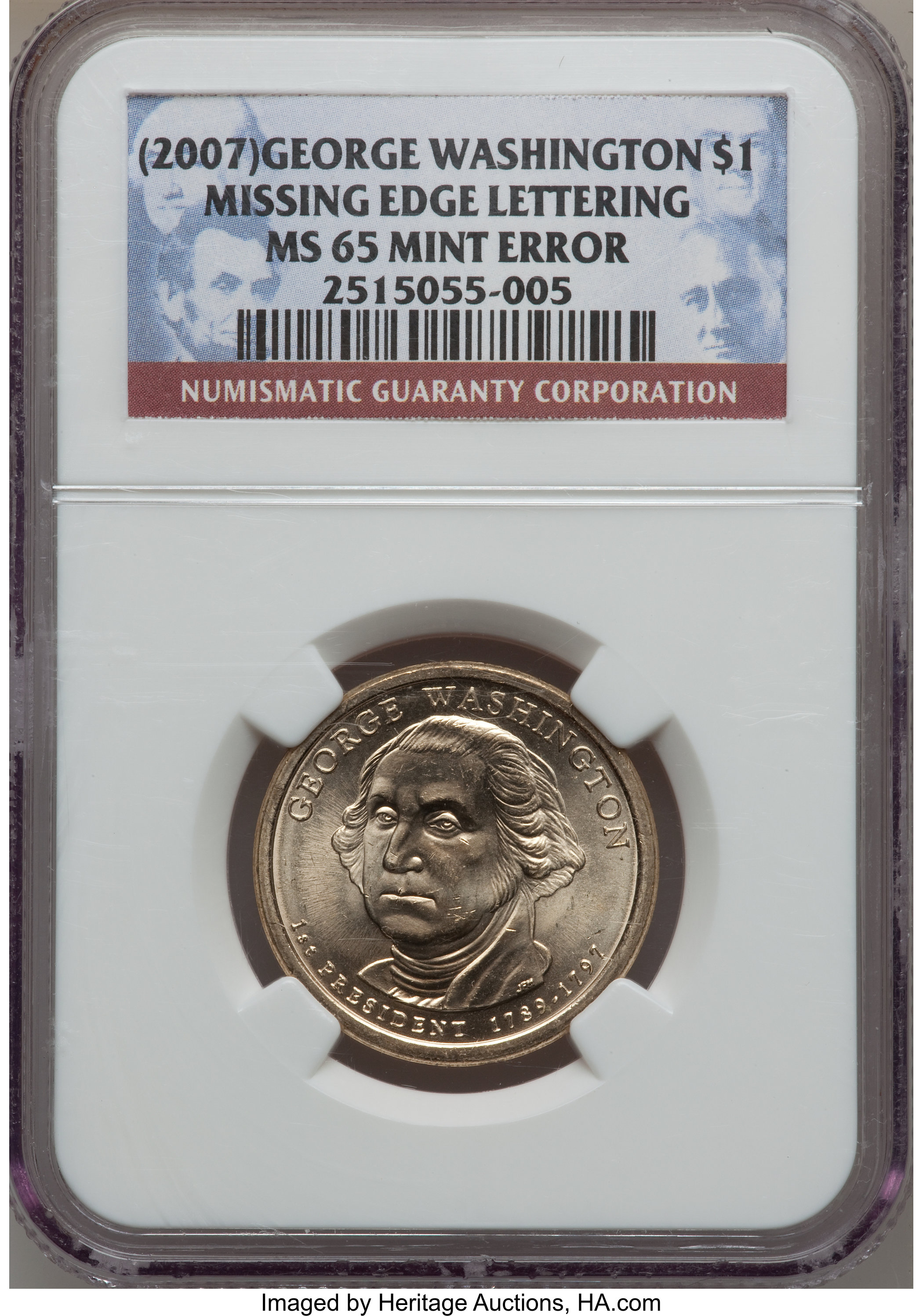 image for: (2007) $1  George Washington Missing Edge Lettering MS65 NGC. NGC Census: (25751/3102). PCGS Population (0/1).   (#396509)...