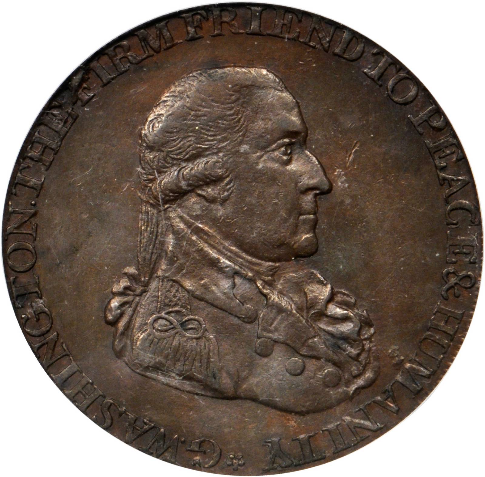 image for: 1795 Washington Grate Halfpenny. Baker-29, W-10990. Large Buttons, Lettered Edge. MS-62 BN (PCGS).